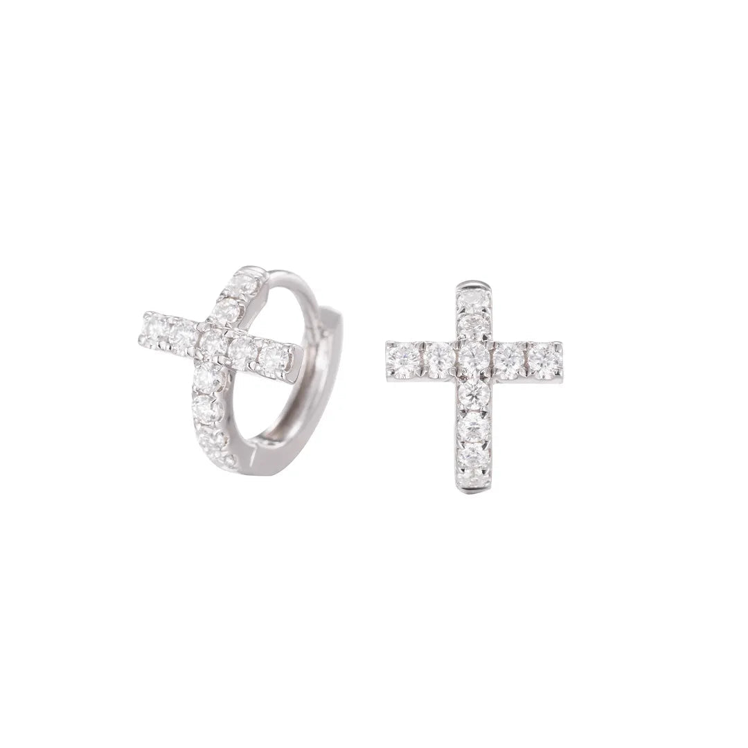 S925 Moissanite Cross Huggie Earrings