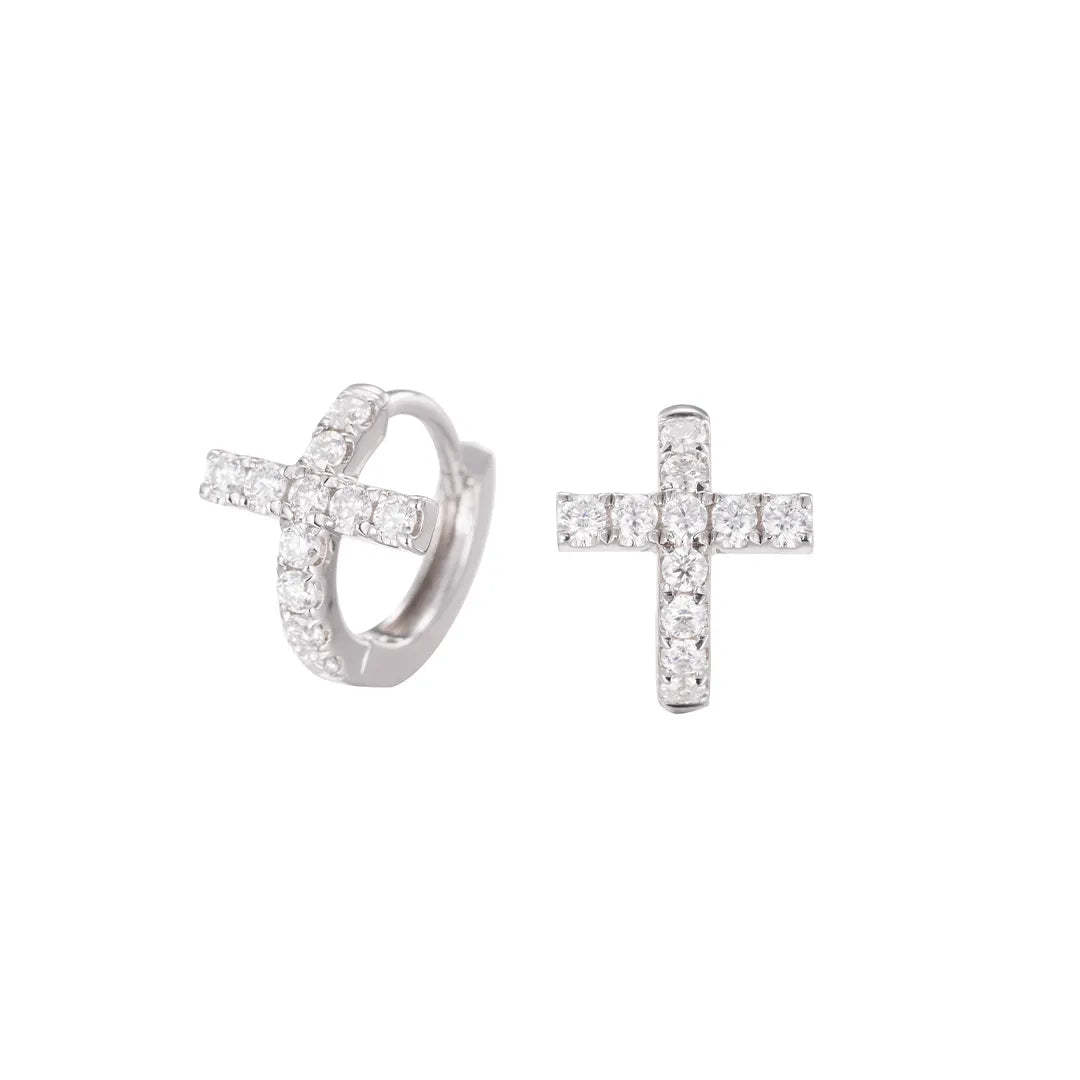 S925 Moissanite Cross Huggie Earrings