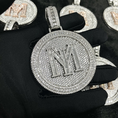 Moissanite Letter Circular Pendant
