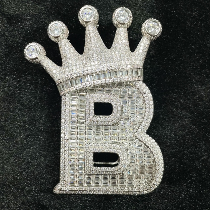 Moissanite Diamond Crown Buckle Letter "B" Pendant