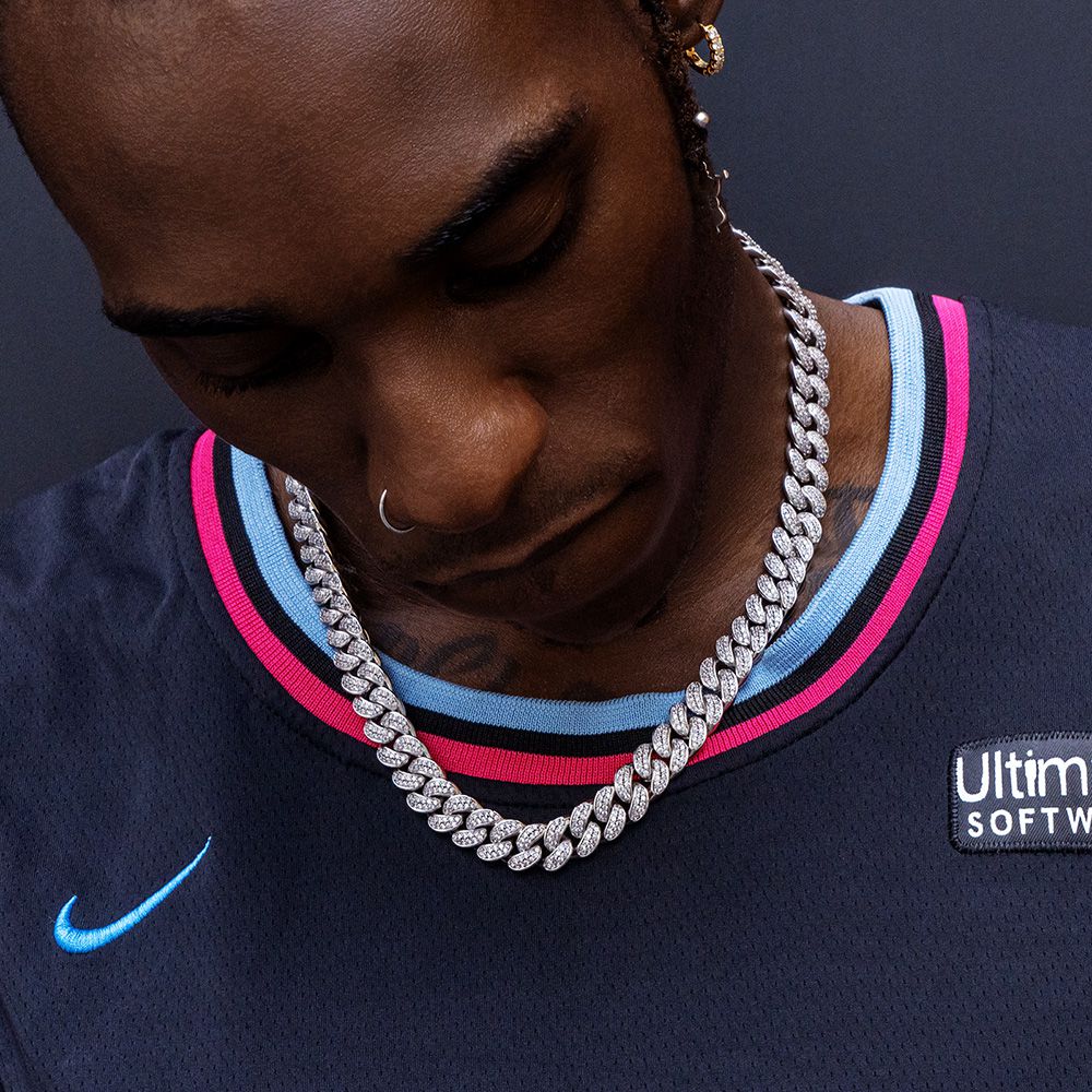 12mm Iced Out Cuban Link Necklace in White Gold KRKC