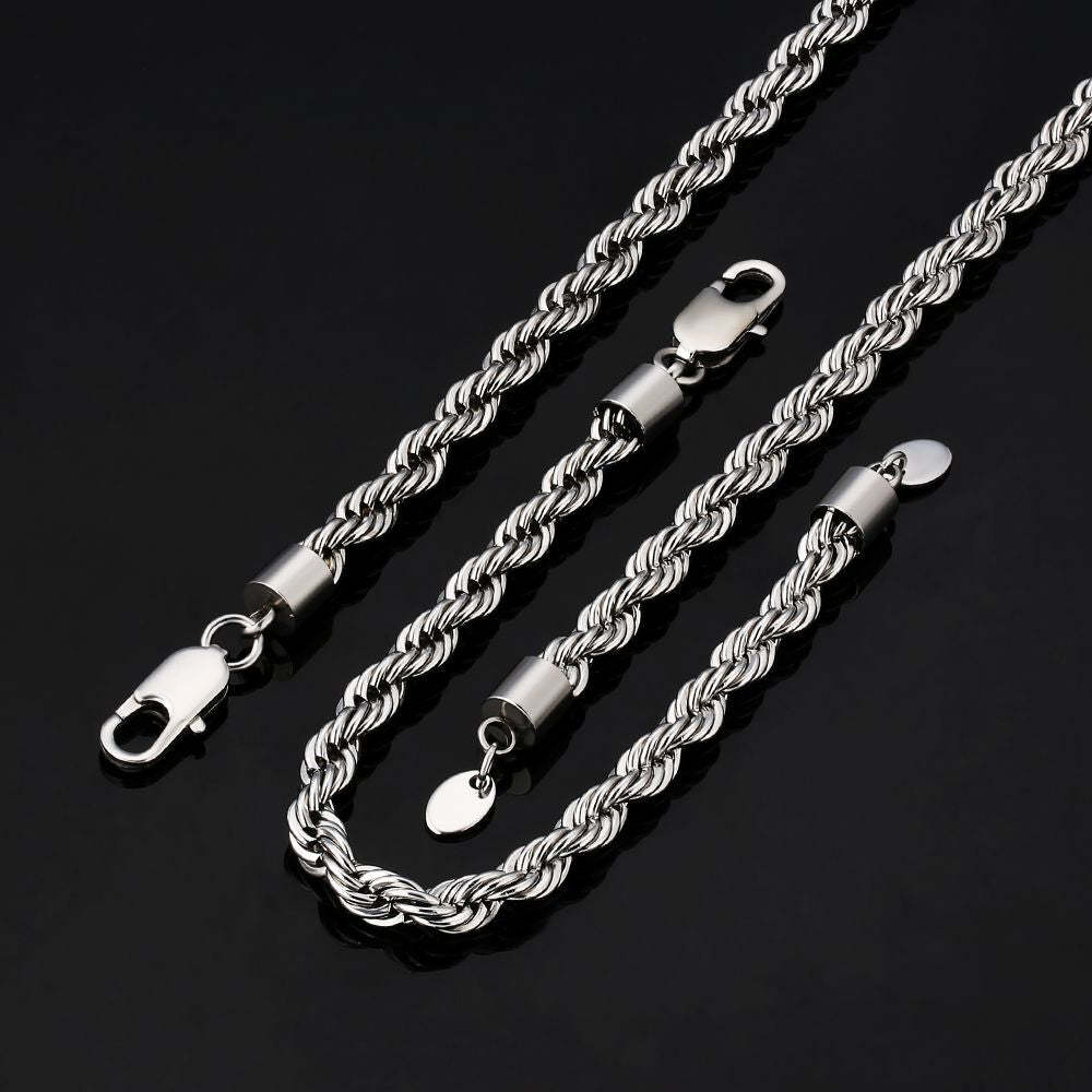 6mm Mens Rope Chain in 18K Gold/White Gold KRKC