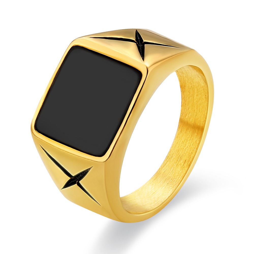 Black Agate Mens Ring in 18K Gold/White Gold