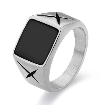 Black Agate Mens Ring in 18K Gold/White Gold