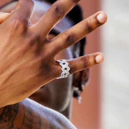 Baguette Cut CZ Diamond Mens Ring in White Gold