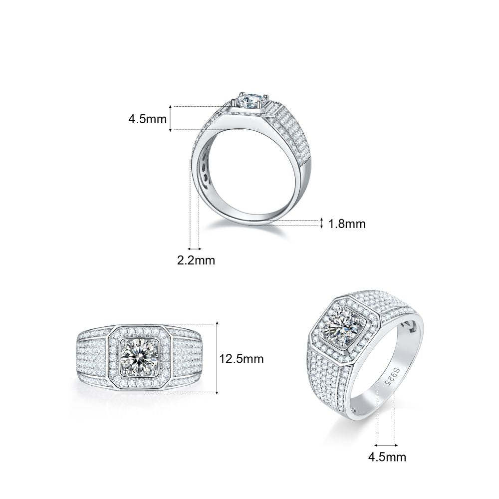 2.0 Carats VVS1 Moissanite Men Ring