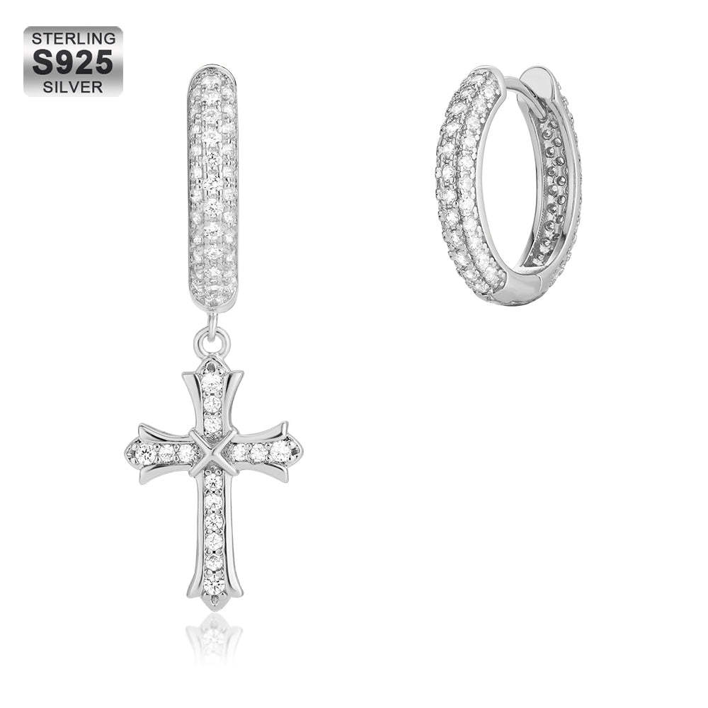 Gold Hoop Earrings for Men with CZ Dangle Cross KRKC