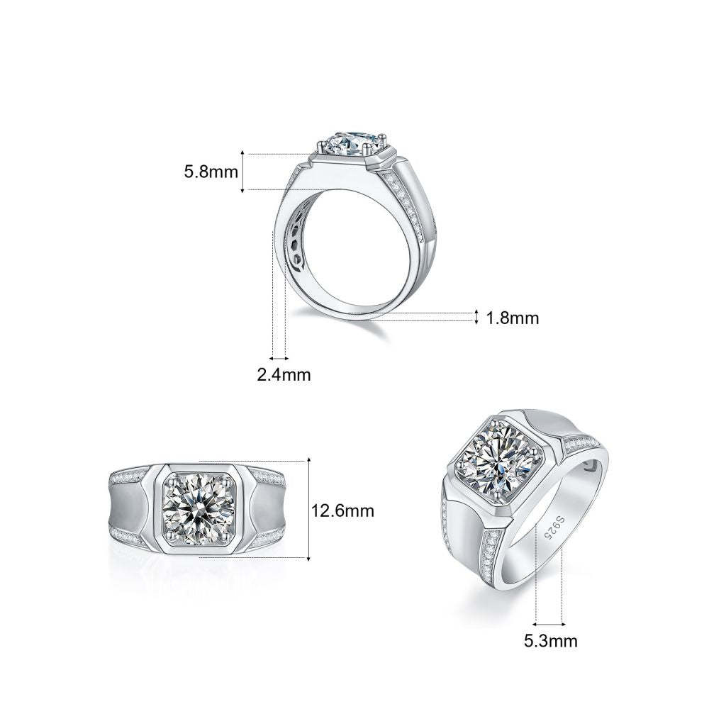 1.0 Carats VVS1 Moissanite Men Ring