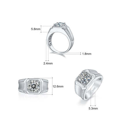1.0 Carats VVS1 Moissanite Men Ring