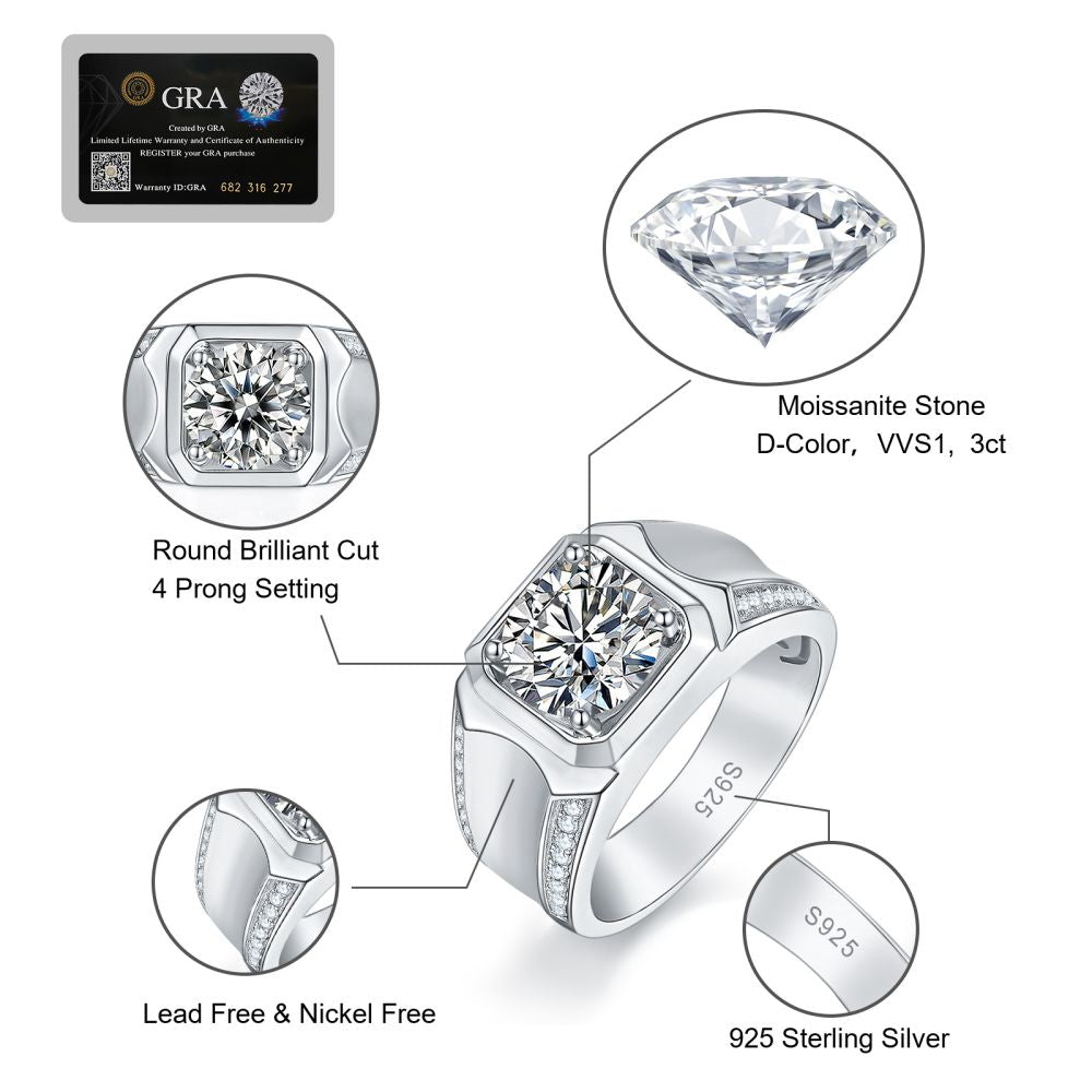 1.0 Carats VVS1 Moissanite Men Ring