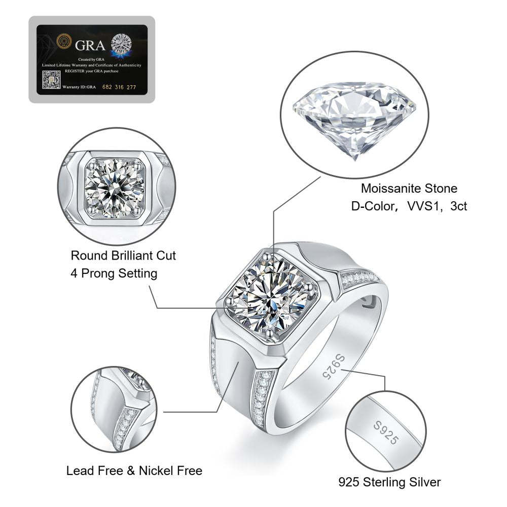 1.0 Carats VVS1 Moissanite Men Ring