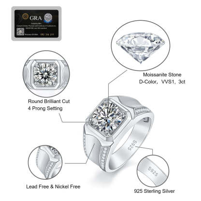 1.0 Carats VVS1 Moissanite Men Ring
