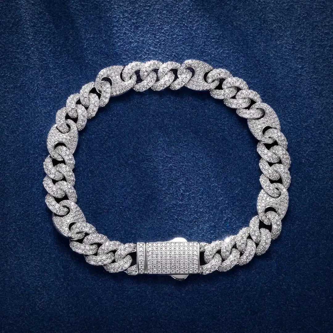 18mm Iced G-Link Moissanite Cuban Bracelet