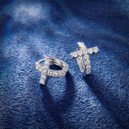 S925 Moissanite Cross Huggie Earrings