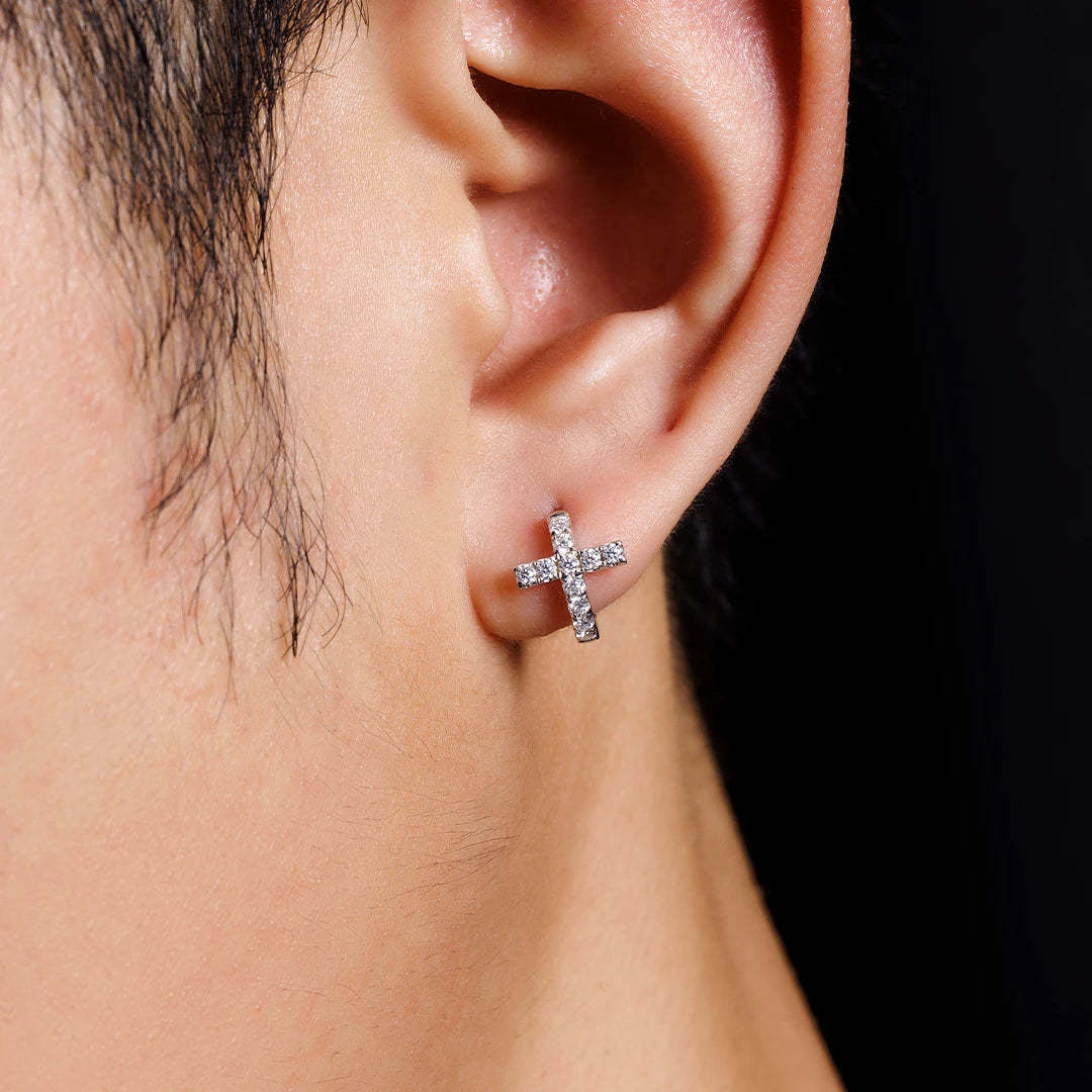 S925 Moissanite Cross Huggie Earrings