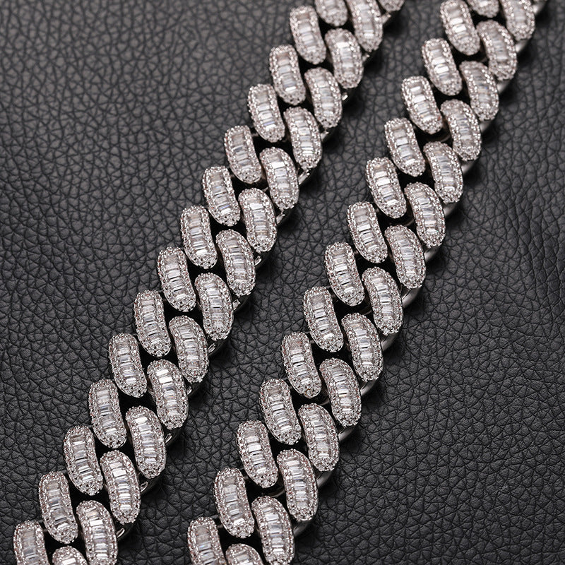 16mm Moissanite Square Round Diamond Baguette Cuban Chain