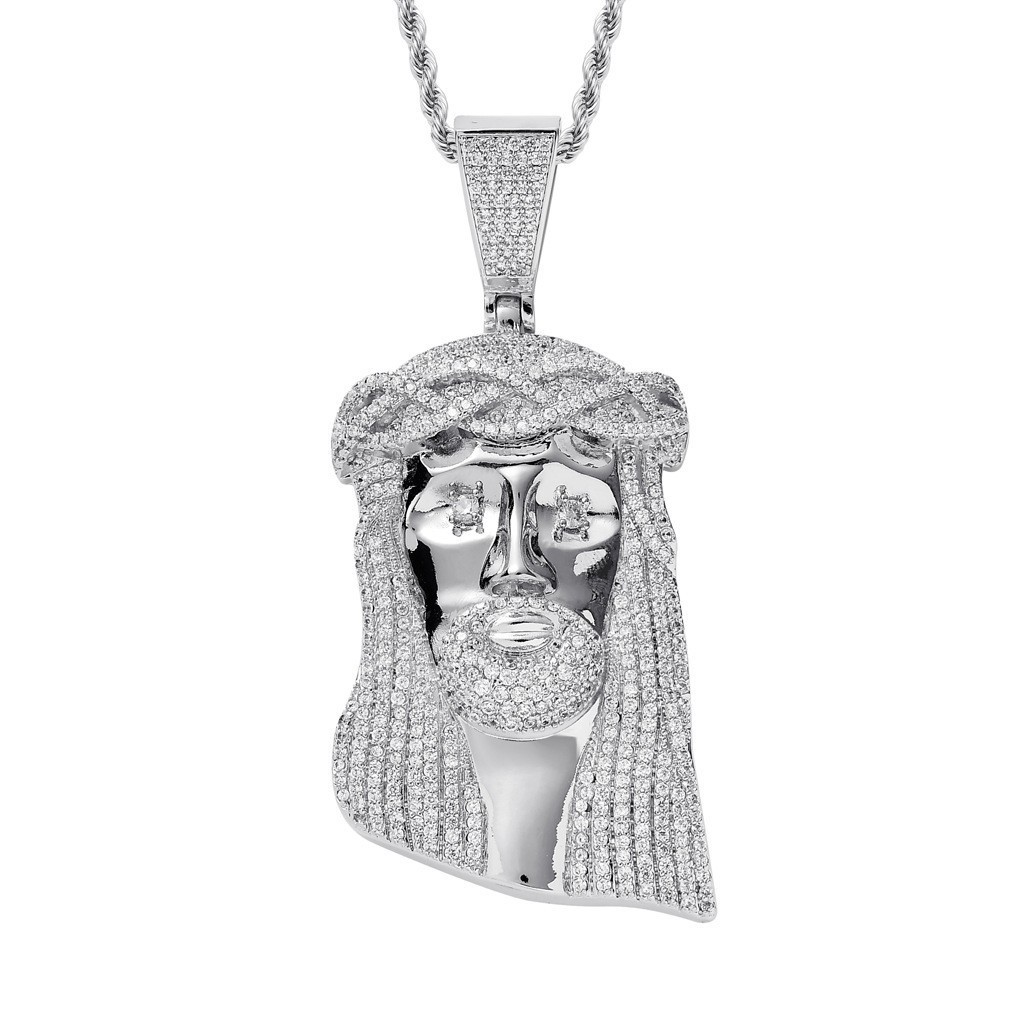 Big Jesus Piece Moissanite White Gold Pendant