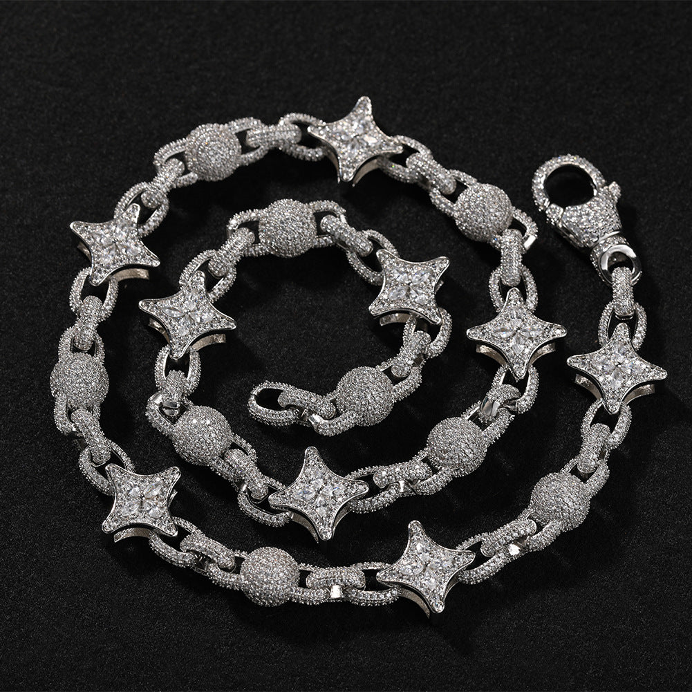 17mm Moissanite Four-Pointed Star Bead Chain