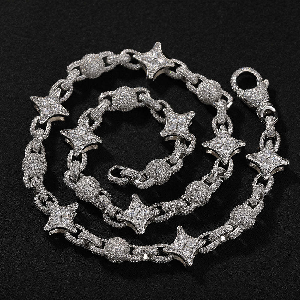 17mm Moissanite Four-Pointed Star Bead Chain