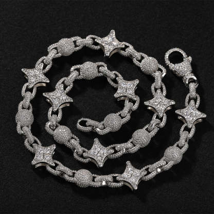 17mm Moissanite Four-Pointed Star Bead Chain