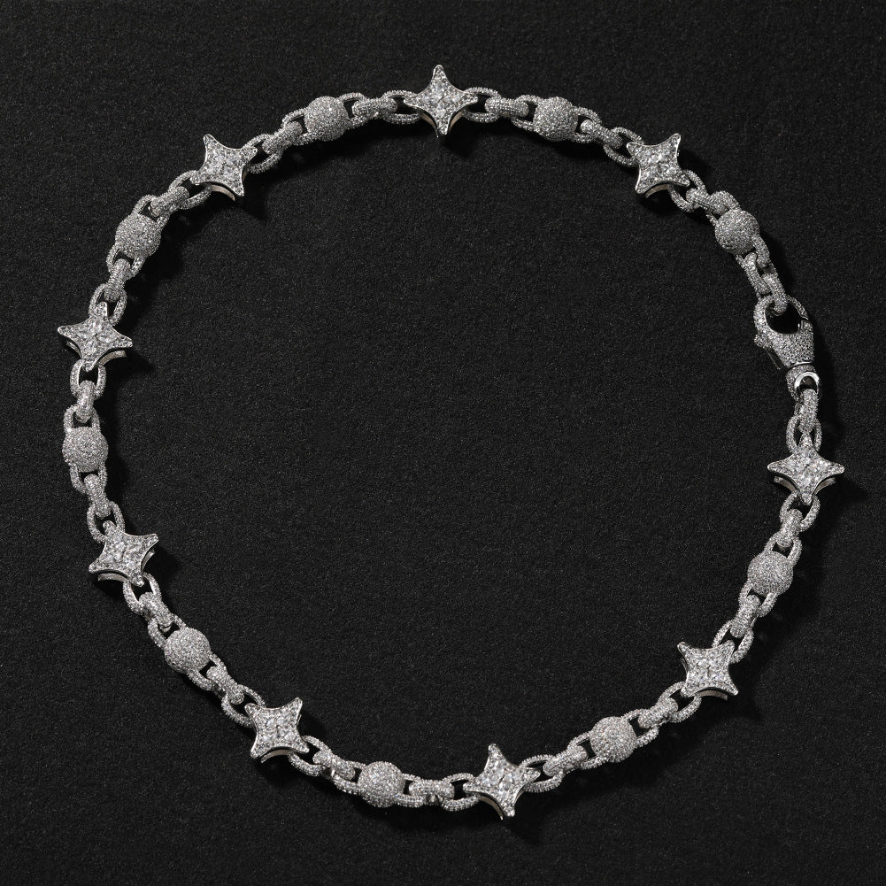 17mm Moissanite Four-Pointed Star Bead Chain