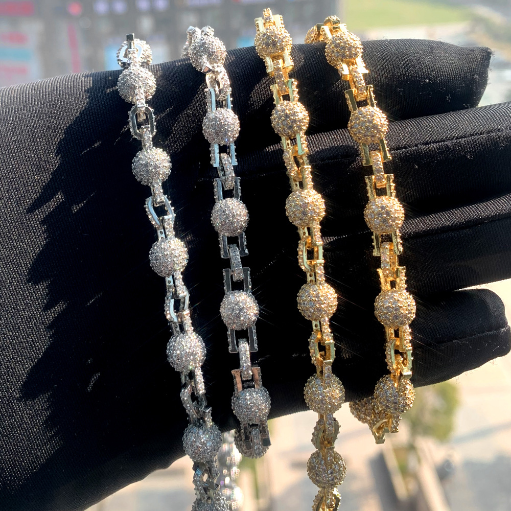 7mm Iced Cuffed Beads Chain White Gold