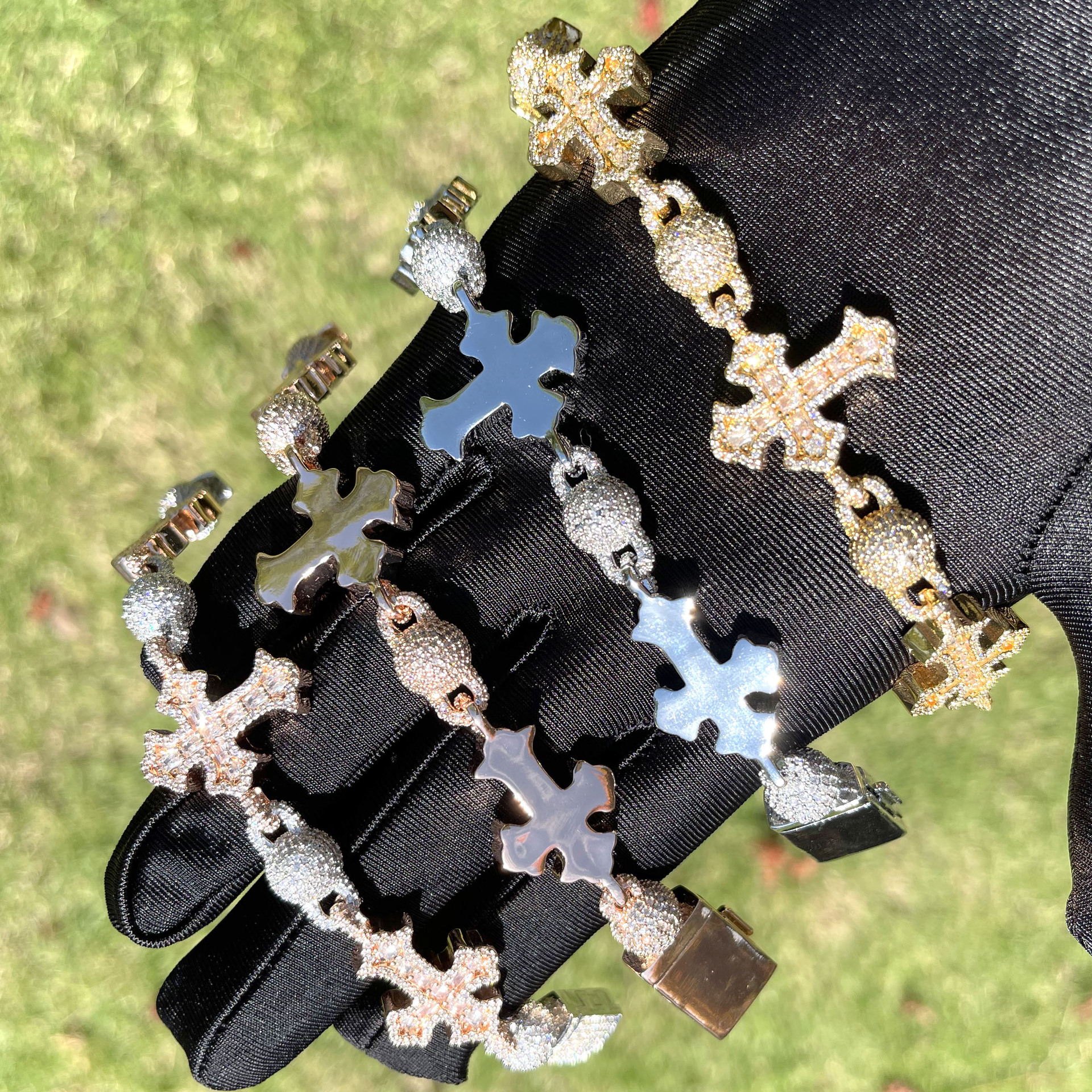 Hip-Hop Cross Bracelet with Moissanite Beads