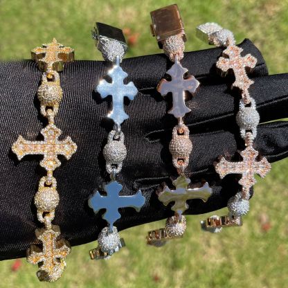 Hip-Hop Cross Bracelet with Moissanite Beads