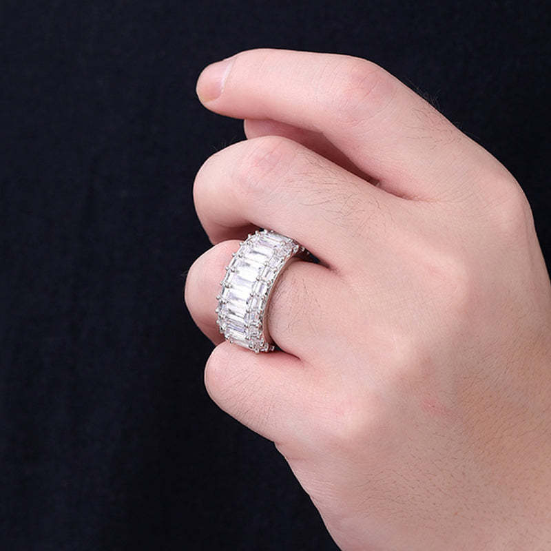 Moissanite Three Row T-Square Hip Hop Ring