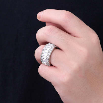 Moissanite Three Row T-Square Hip Hop Ring