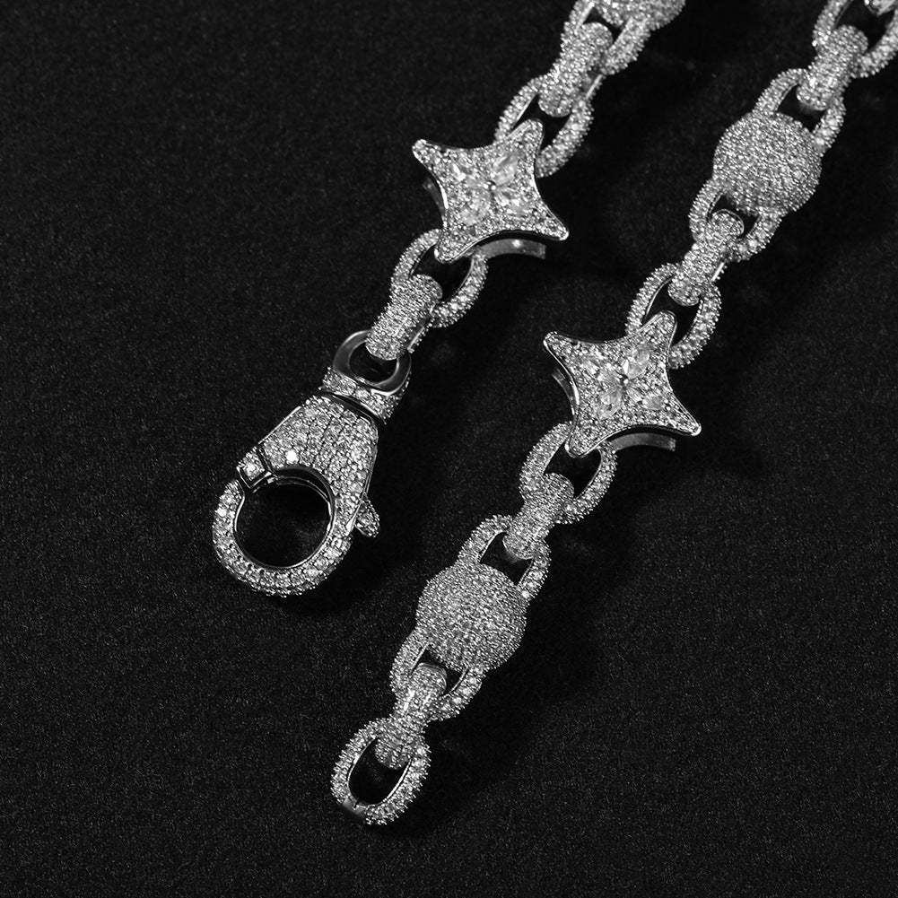 17mm Moissanite Four-Pointed Star Bead Chain