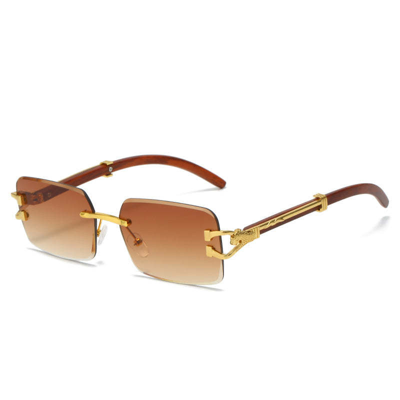 New Frameless Square Metal Leopard Design Frame Sunglasses