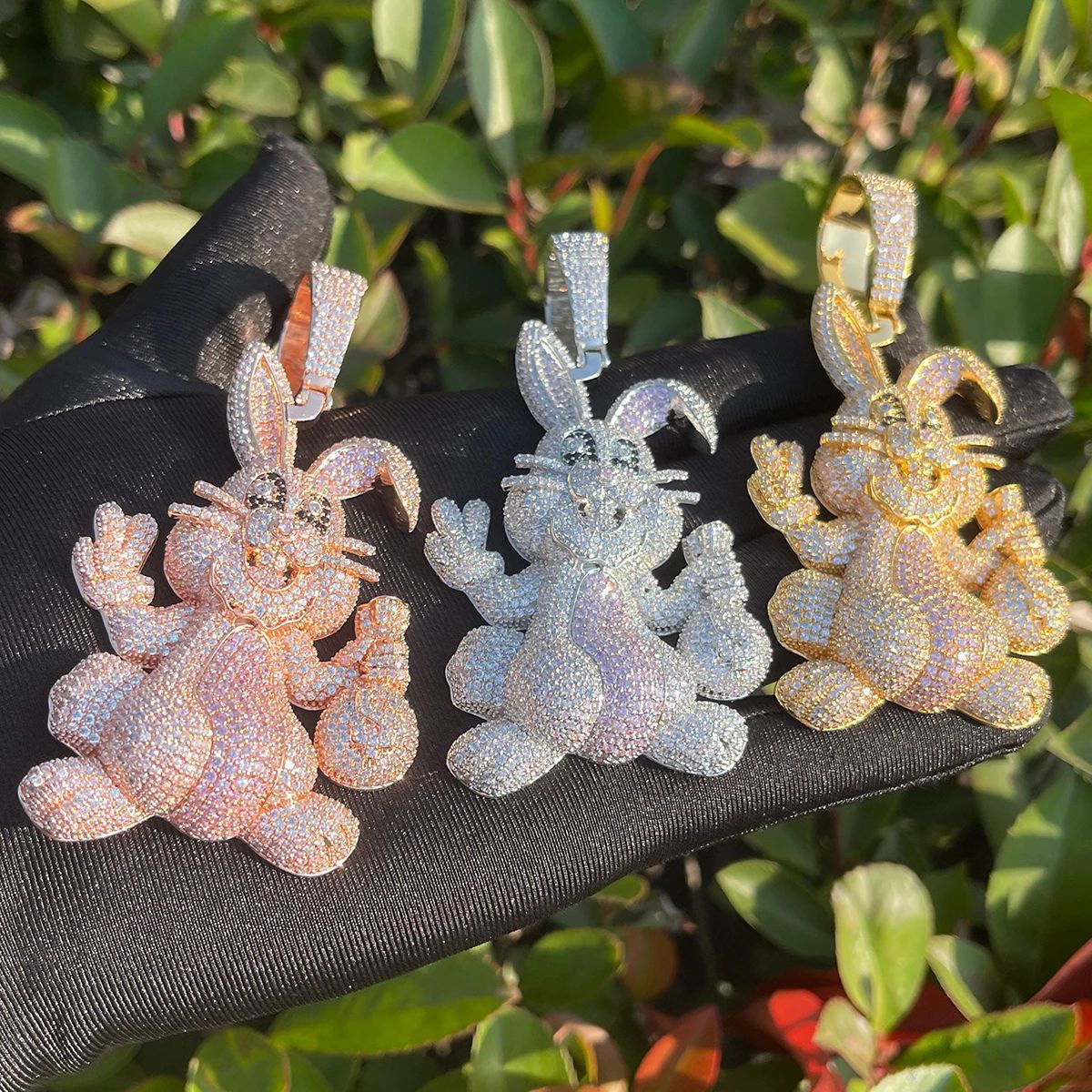 Moissanite Hip Hop 3D Cartoon Animal Rabbit Pendant