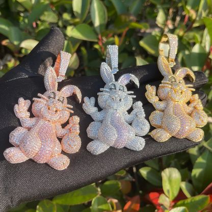 Moissanite Hip Hop 3D Cartoon Animal Rabbit Pendant