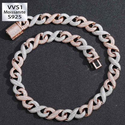15mm Moissanite Two-Tone Infinity Symbol Cuban Chain