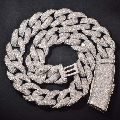 20mm Moissanite Cuban Link Chain with Extended Clasp Design