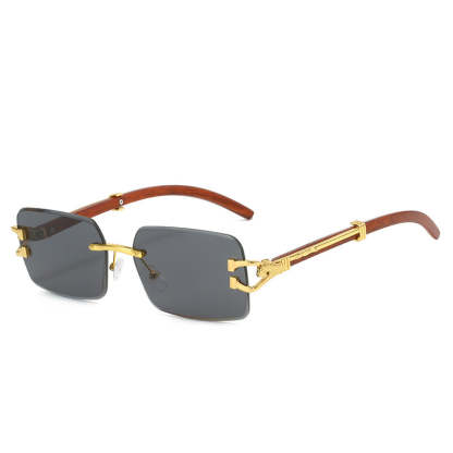 New Frameless Square Metal Leopard Design Frame Sunglasses