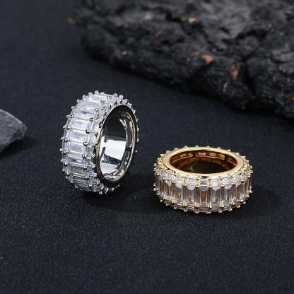 Moissanite Three Row T-Square Hip Hop Ring
