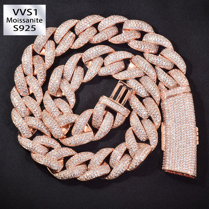 20mm Moissanite Cuban Link Chain with Extended Clasp Design