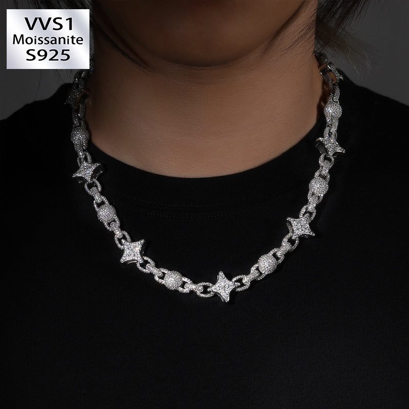 17mm Moissanite Four-Pointed Star Bead Chain