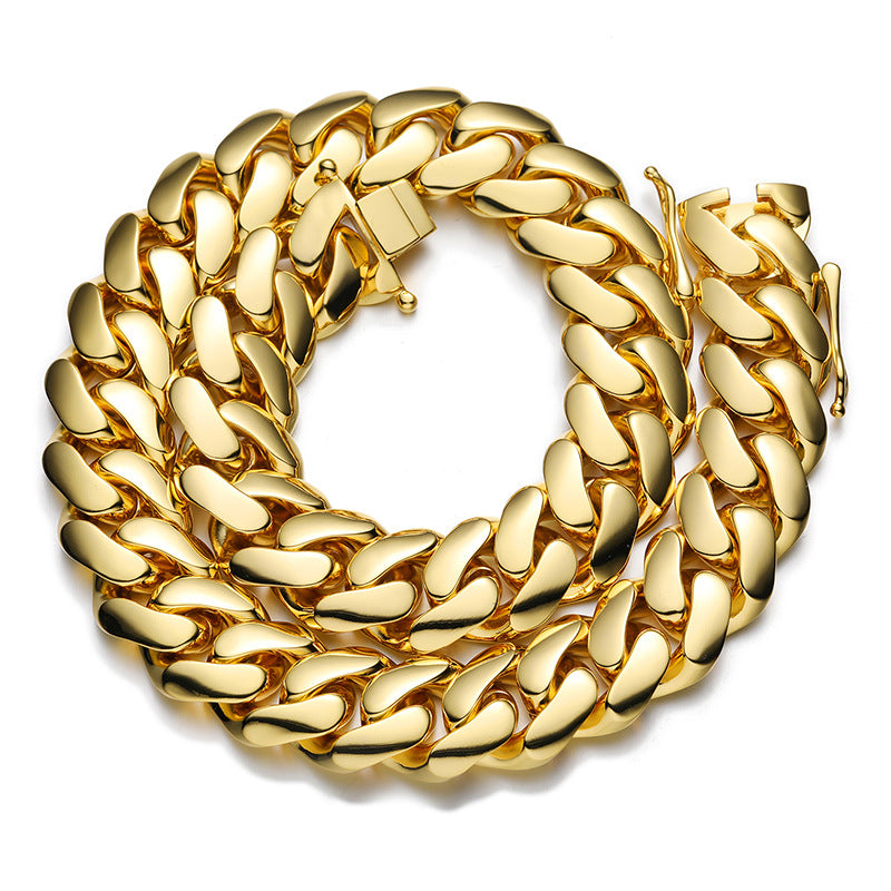 16/18/20mm Width 14K Gold Plated Glossy Large Cuban Chain