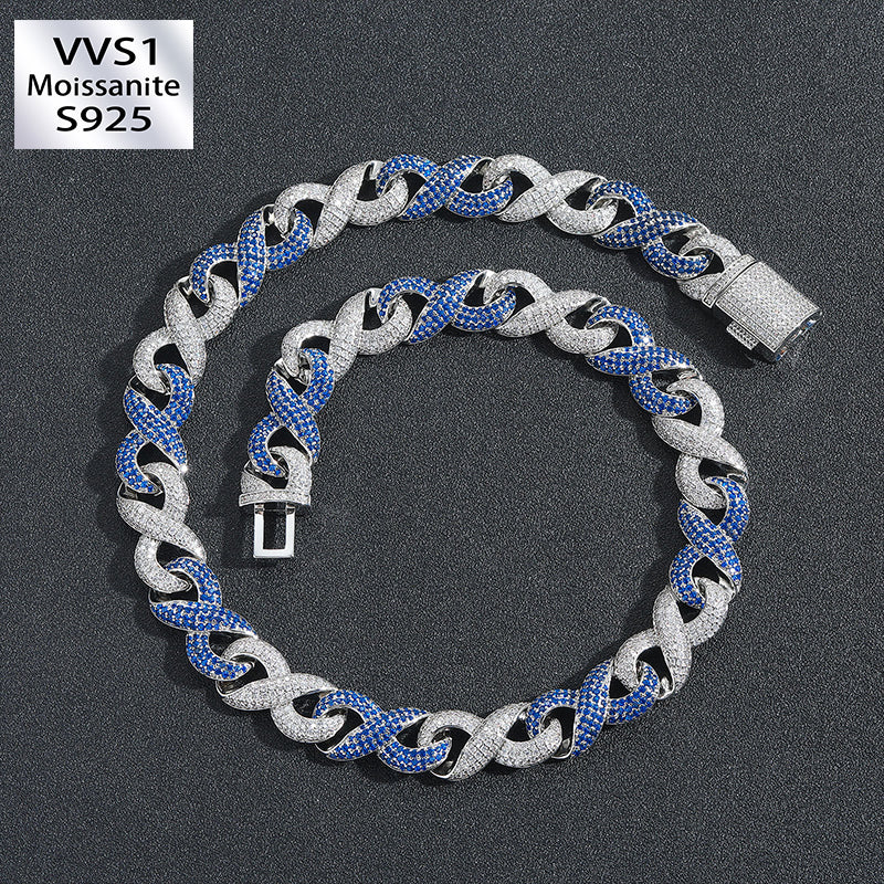 10mm Moissanite Infinity Symbol Blue Cuban Chain
