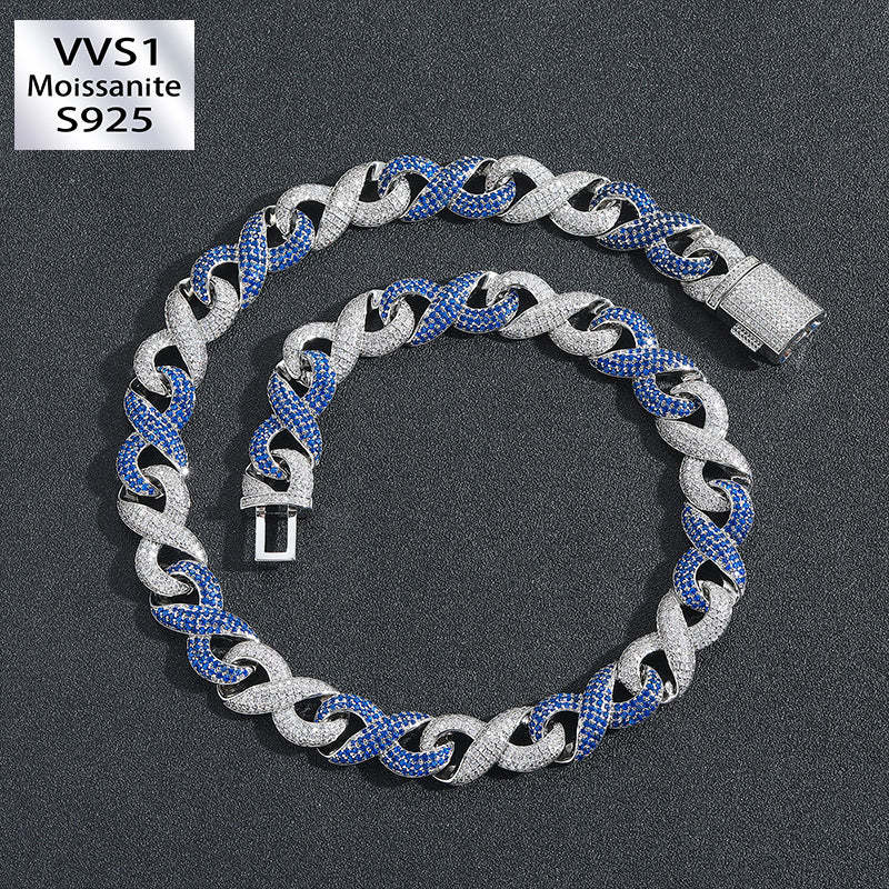 10mm Moissanite Infinity Symbol Blue Cuban Chain