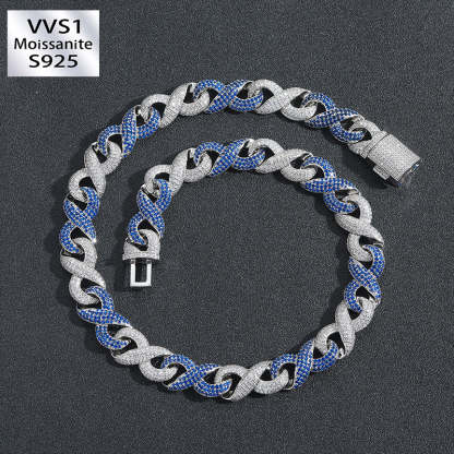 10mm Moissanite Infinity Symbol Blue Cuban Chain
