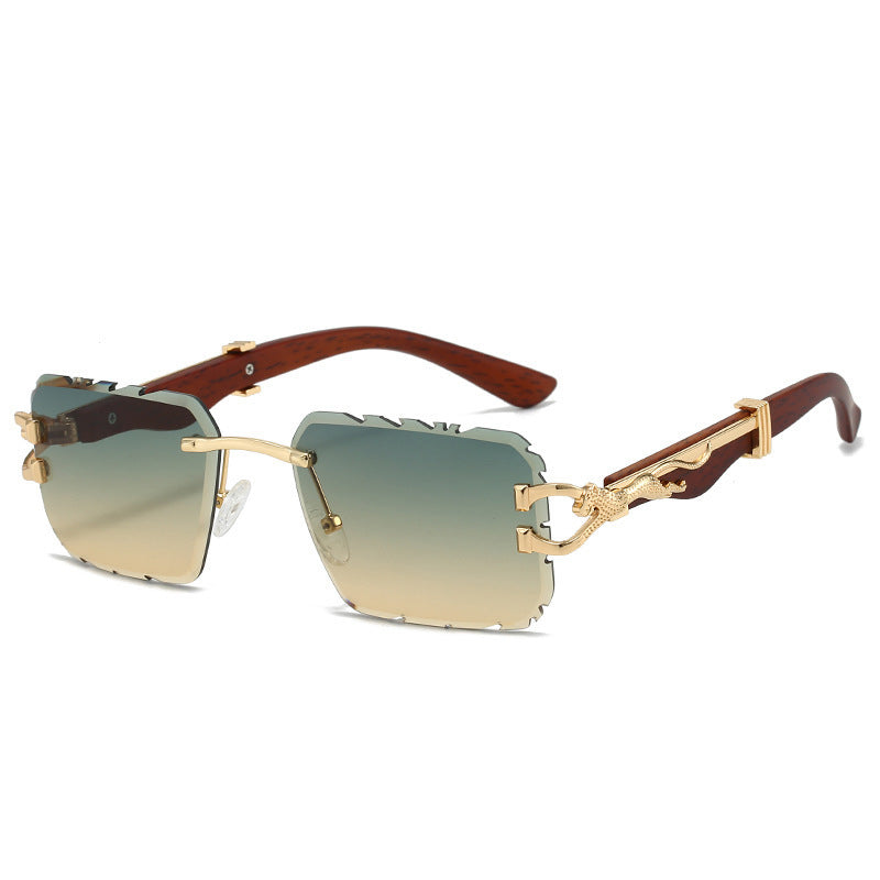 Square Sawtooth Rimless Leopard Sunglasses