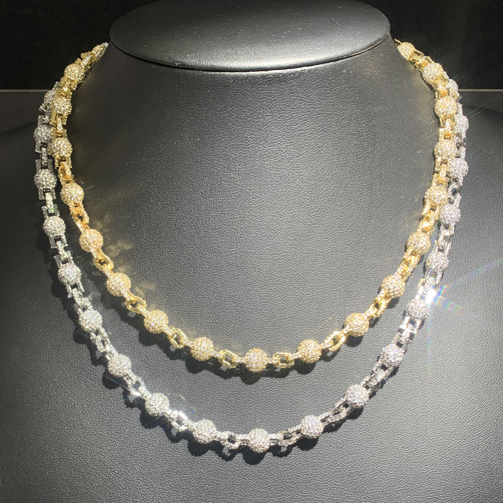 7mm Iced Cuffed Beads Chain White Gold