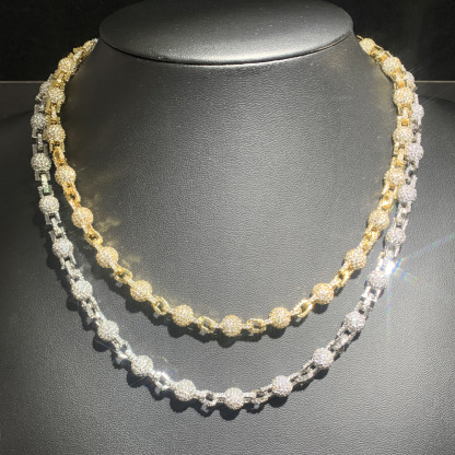 7mm Iced Cuffed Beads Chain White Gold