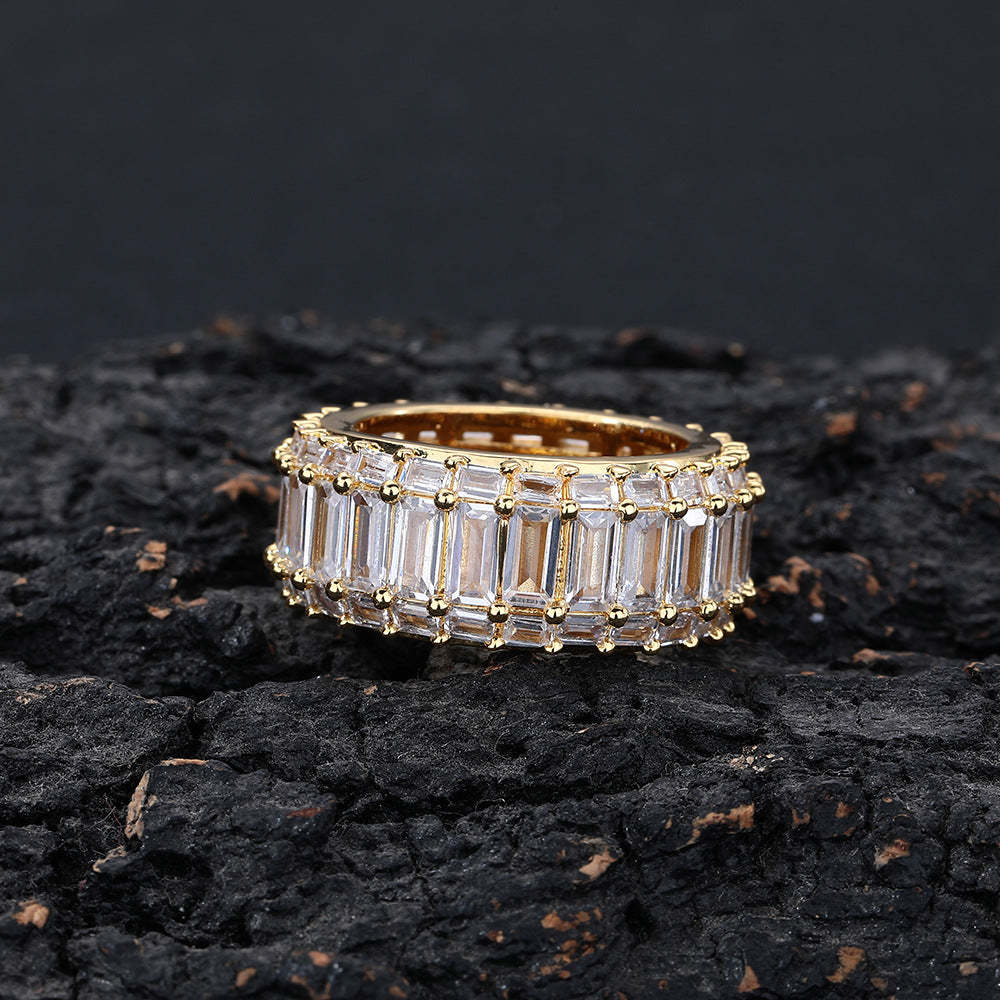 Moissanite Three Row T-Square Hip Hop Ring