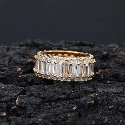 Moissanite Three Row T-Square Hip Hop Ring