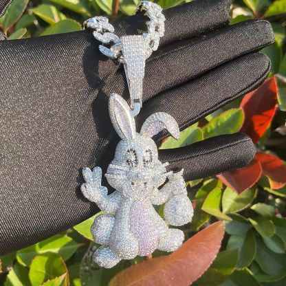 Moissanite Hip Hop 3D Cartoon Animal Rabbit Pendant